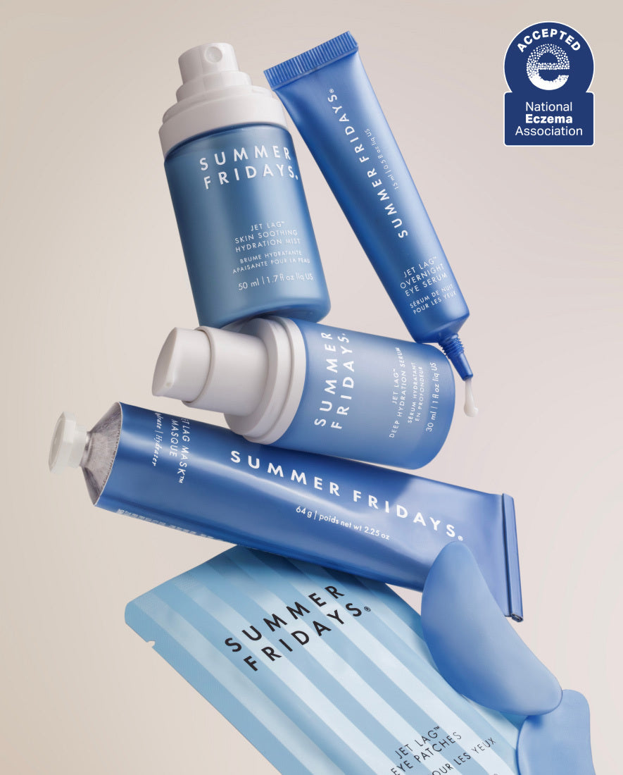 Collection of Summer Fridays skincare products on a beige background